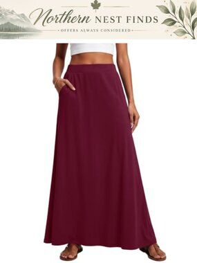 High Waisted Flowy A-Line Maxi Skirt with Pockets